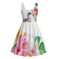 Aloha Hawaii Nene Goose Midi Dress Tropical Flowers Watercolor Stylized - Polynesian Pride