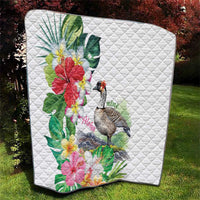 Aloha Hawaii Nene Goose Quilt Tropical Flowers Watercolor Stylized - Polynesian Pride