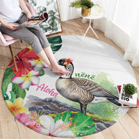 Aloha Hawaii Nene Goose Round Carpet Tropical Flowers Watercolor Stylized - Polynesian Pride