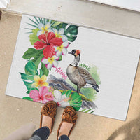 Aloha Hawaii Nene Goose Rubber Doormat Tropical Flowers Watercolor Stylized - Polynesian Pride