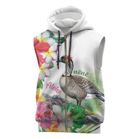 Aloha Hawaii Nene Goose Sleeveless Zip Hoodie Tropical Flowers Watercolor Stylized LT14 White - Polynesian Pride