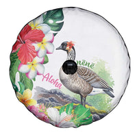 Aloha Hawaii Nene Goose Spare Tire Cover Tropical Flowers Watercolor Stylized - Polynesian Pride