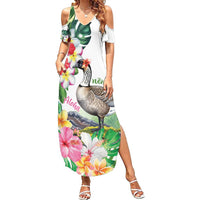 Aloha Hawaii Nene Goose Summer Maxi Dress Tropical Flowers Watercolor Stylized - Polynesian Pride
