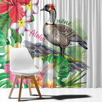 Aloha Hawaii Nene Goose Window Curtain Tropical Flowers Watercolor Stylized - Polynesian Pride