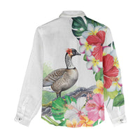 Aloha Hawaii Nene Goose Women Casual Shirt Tropical Flowers Watercolor Stylized - Polynesian Pride