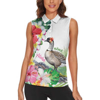 Aloha Hawaii Nene Goose Women Sleeveless Polo Shirt Tropical Flowers Watercolor Stylized - Polynesian Pride
