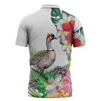 Aloha Hawaii Nene Goose Zipper Polo Shirt Tropical Flowers Watercolor Stylized - Polynesian Pride