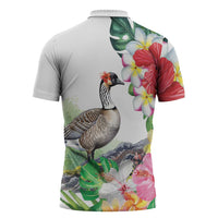 Aloha Hawaii Nene Goose Zipper Polo Shirt Tropical Flowers Watercolor Stylized LT14 - Polynesian Pride
