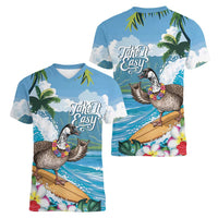 Aloha Hawaii Shaka Nene Goose Women V-Neck T-Shirt Surfing Take It Easy - Polynesian Pride