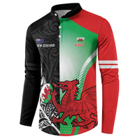 New Zealand and Wales Rugby Custom Button Sweatshirt Aotearoa All Black Combine Welsh Dragon - Polynesian Pride