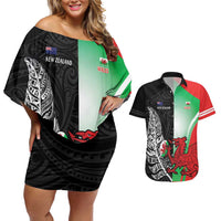 New Zealand and Wales Rugby Custom Couples Matching Off Shoulder Short Dress and Hawaiian Shirt Aotearoa All Black Combine Welsh Dragon - Polynesian Pride