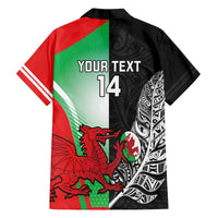 New Zealand and Wales Rugby Custom Family Matching Off The Shoulder Long Sleeve Dress and Hawaiian Shirt Aotearoa All Black Combine Welsh Dragon - Polynesian Pride