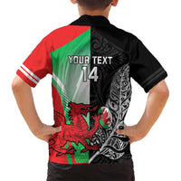 New Zealand and Wales Rugby Custom Family Matching Off Shoulder Maxi Dress and Hawaiian Shirt Aotearoa All Black Combine Welsh Dragon - Polynesian Pride