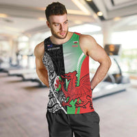 New Zealand and Wales Rugby Custom Men Tank Top Aotearoa All Black Combine Welsh Dragon - Polynesian Pride
