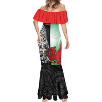 New Zealand and Wales Rugby Custom Mermaid Dress Aotearoa All Black Combine Welsh Dragon - Polynesian Pride