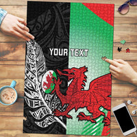 New Zealand and Wales Rugby Custom Puzzle Aotearoa All Black Combine Welsh Dragon - Polynesian Pride