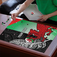 New Zealand and Wales Rugby Custom Puzzle Aotearoa All Black Combine Welsh Dragon - Polynesian Pride