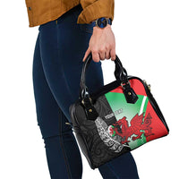 New Zealand and Wales Rugby Custom Shoulder Handbag Aotearoa All Black Combine Welsh Dragon - Polynesian Pride