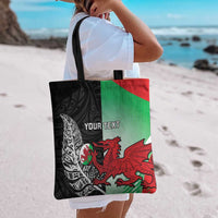 New Zealand and Wales Rugby Custom Tote Bag Aotearoa All Black Combine Welsh Dragon - Polynesian Pride