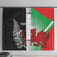New Zealand and Wales Rugby Custom Window Curtain Aotearoa All Black Combine Welsh Dragon - Polynesian Pride