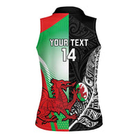 New Zealand and Wales Rugby Custom Women Sleeveless Polo Shirt Aotearoa All Black Combine Welsh Dragon - Polynesian Pride