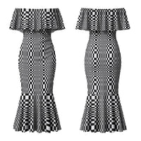 Black White Filipino Binakol Motifs Couples Matching Mermaid Dress and Hawaiian Shirt Mabuhay Philippines Festival Kusikus Pattern