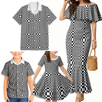 Black White Filipino Binakol Motifs Family Matching Mermaid Dress and Hawaiian Shirt Mabuhay Philippines Festival Kusikus Pattern