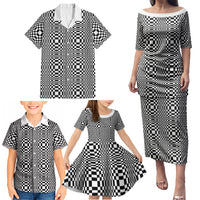 Black White Filipino Binakol Motifs Family Matching Puletasi and Hawaiian Shirt Mabuhay Philippines Festival Kusikus Pattern