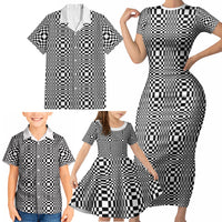 Black White Filipino Binakol Motifs Family Matching Short Sleeve Bodycon Dress and Hawaiian Shirt Mabuhay Philippines Festival Kusikus Pattern