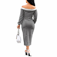 Black White Filipino Binakol Motifs Off The Shoulder Long Sleeve Dress Mabuhay Philippines Festival Kusikus Pattern