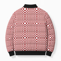 Red White Filipino Binakol Motifs Bomber Puffer Jacket Mabuhay Philippines Festival Kusikus Pattern