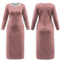 Red White Filipino Binakol Motifs Couples Matching Long Sleeve Bodycon Dress and Long Sleeve Button Shirt Mabuhay Philippines Festival Kusikus Pattern