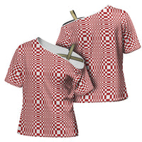 Red White Filipino Binakol Motifs Cross Shoulder Shirt Mabuhay Philippines Festival Kusikus Pattern
