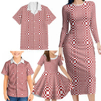 Red White Filipino Binakol Motifs Family Matching Long Sleeve Bodycon Dress and Hawaiian Shirt Mabuhay Philippines Festival Kusikus Pattern
