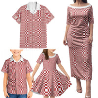 Red White Filipino Binakol Motifs Family Matching Puletasi and Hawaiian Shirt Mabuhay Philippines Festival Kusikus Pattern