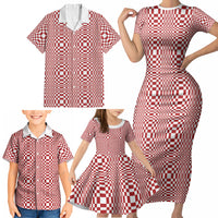 Red White Filipino Binakol Motifs Family Matching Short Sleeve Bodycon Dress and Hawaiian Shirt Mabuhay Philippines Festival Kusikus Pattern