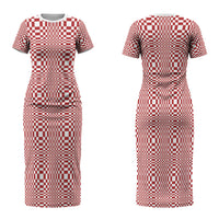 Red White Filipino Binakol Motifs Family Matching Short Sleeve Bodycon Dress and Hawaiian Shirt Mabuhay Philippines Festival Kusikus Pattern