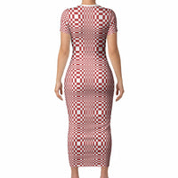 Red White Filipino Binakol Motifs Short Sleeve Bodycon Dress Mabuhay Philippines Festival Kusikus Pattern