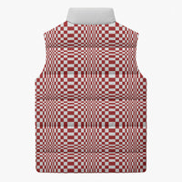 Red White Filipino Binakol Motifs Sleeveless Puffer Jacket Mabuhay Philippines Festival Kusikus Pattern