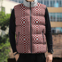 Red White Filipino Binakol Motifs Sleeveless Puffer Jacket Mabuhay Philippines Festival Kusikus Pattern