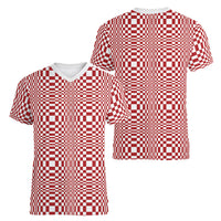 Red White Filipino Binakol Motifs Women V-Neck T-Shirt Mabuhay Philippines Festival Kusikus Pattern