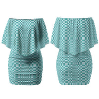 Cyan Filipino Binakol Motifs Couples Matching Off Shoulder Short Dress and Long Sleeve Button Shirt Mabuhay Philippines Festival Kusikus Pattern