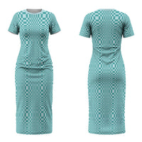 Cyan Filipino Binakol Motifs Couples Matching Short Sleeve Bodycon Dress and Long Sleeve Button Shirt Mabuhay Philippines Festival Kusikus Pattern