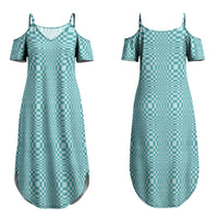 Cyan Filipino Binakol Motifs Couples Matching Summer Maxi Dress and Long Sleeve Button Shirt Mabuhay Philippines Festival Kusikus Pattern