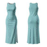 Cyan Filipino Binakol Motifs Couples Matching Tank Maxi Dress and Long Sleeve Button Shirt Mabuhay Philippines Festival Kusikus Pattern