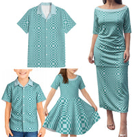 Cyan Filipino Binakol Motifs Family Matching Puletasi and Hawaiian Shirt Mabuhay Philippines Festival Kusikus Pattern