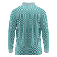 Cyan Filipino Binakol Motifs Long Sleeve Polo Shirt Mabuhay Philippines Festival Kusikus Pattern