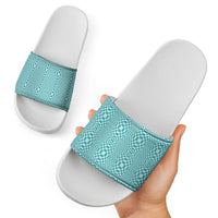 Cyan Filipino Binakol Motifs Slide Sandals Mabuhay Philippines Festival Kusikus Pattern