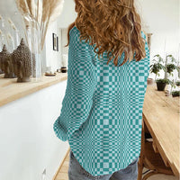 Cyan Filipino Binakol Motifs Women Casual Shirt Mabuhay Philippines Festival Kusikus Pattern