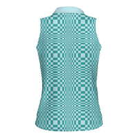 Cyan Filipino Binakol Motifs Women Sleeveless Polo Shirt Mabuhay Philippines Festival Kusikus Pattern